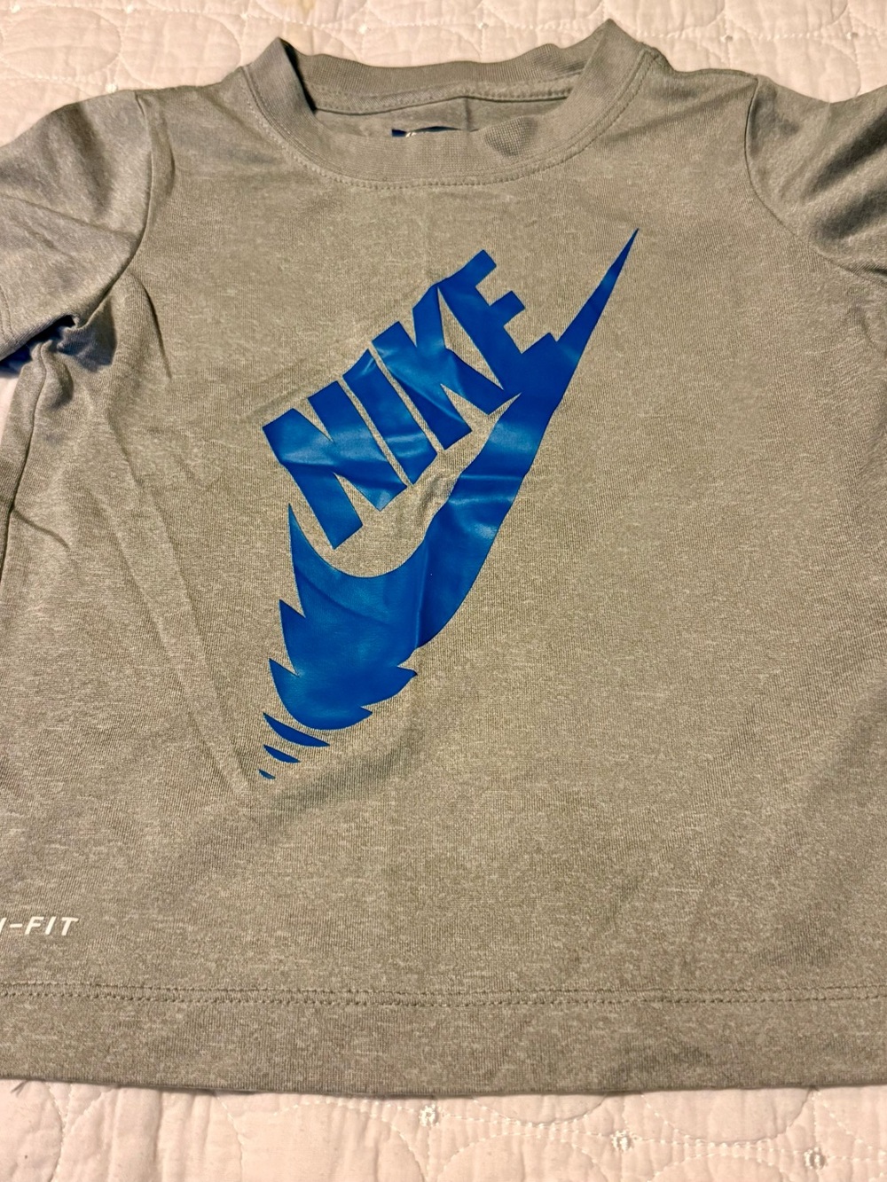 Nike Long Sleeve Tee in Gray with Blue Swoosh